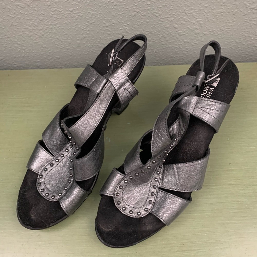 White mountain Metallic Gray wedge sandals